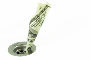 image of money going down the drain and leaky faucet